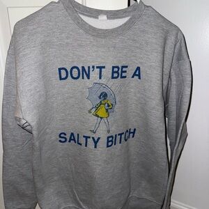 Gray Graphic Sweatshirt with Blue and Yellow Design